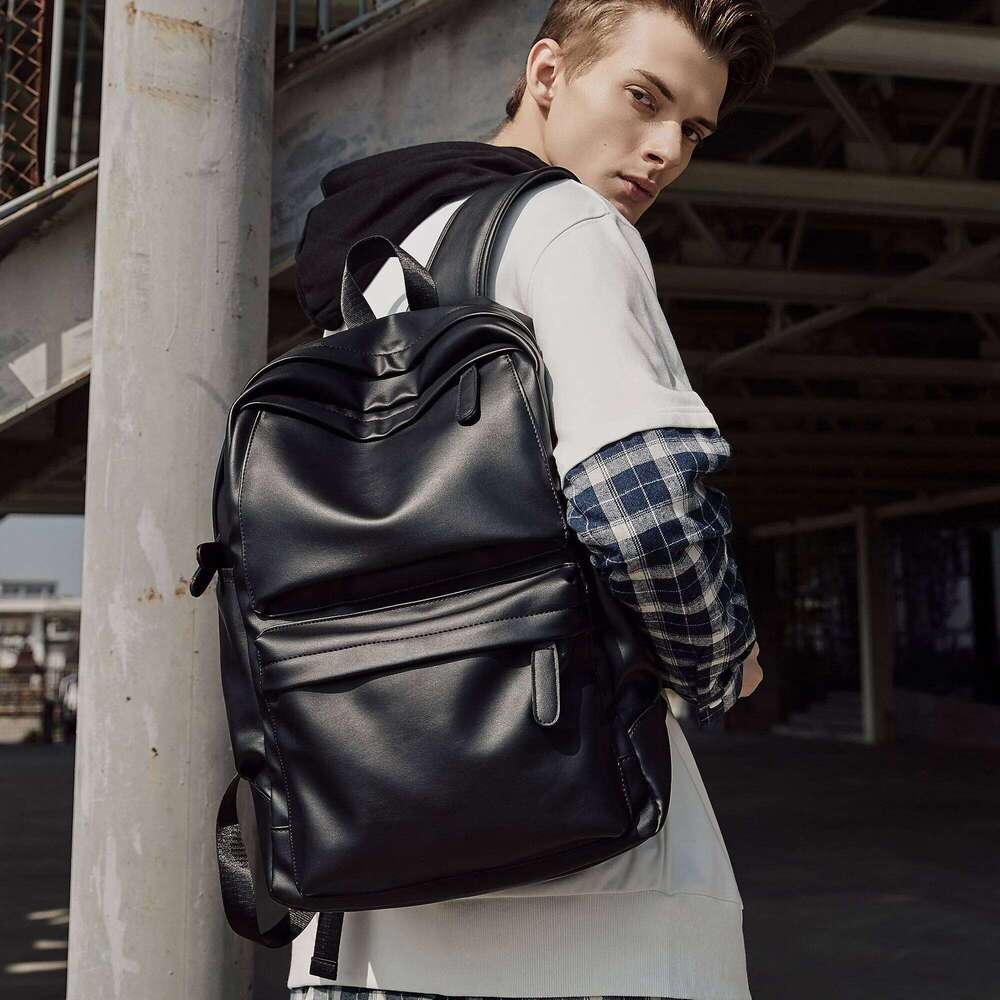 PU Men Leather School Backpack Bags 15.6Inch Laptop Fashion Waterproof Travel Casual Book Bag Male Boy Mochila