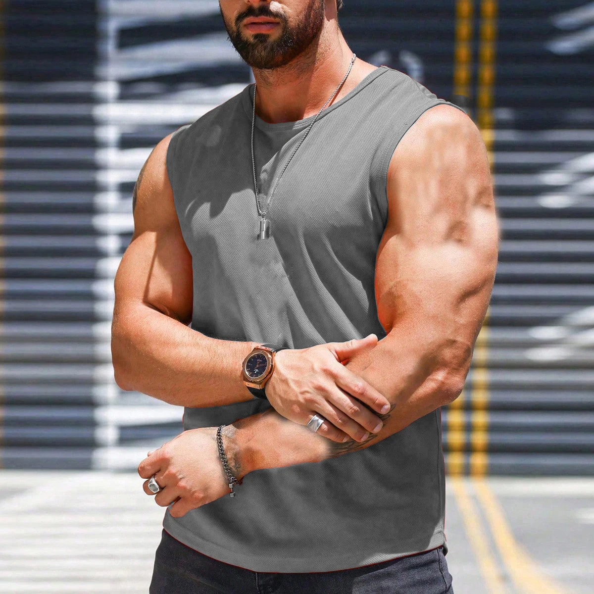 Summer Mens Tank Tops Muscle Fitness Gym Sleeveless Workout T Shirts Men Running Beach Loose Cutoff Tees Outerwear Mesh Vest 250613