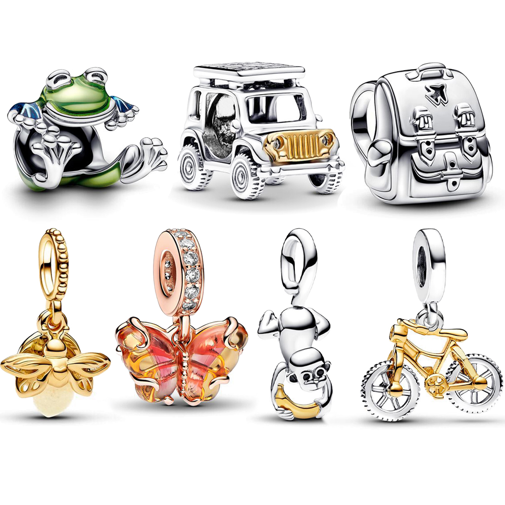 FewDook Charms Plaqué Argent Sac À Dos De Voiture Singe Papillon Luciole Grenouille Fit Pan Bracelet Femmes Plaqué Or Pendentif Perles Bijoux Cad