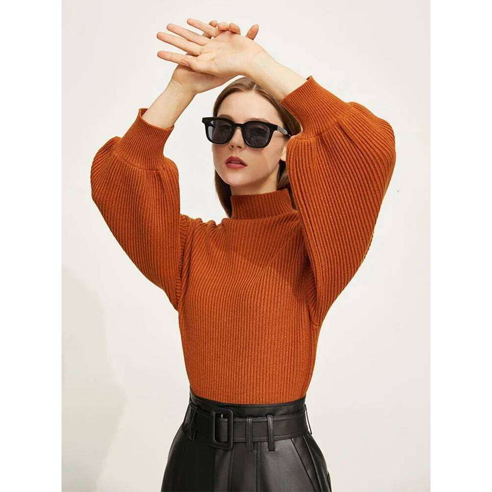 AMII Minimalism Sweaters Women 2022 Autumn New Fashion Solid Casual Mock Neck Loose Lantern Sleeve Pullover Knitted Top 12241241