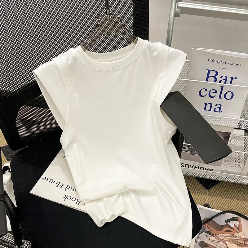 ZJAISS Casual Summer Woman Skinny Fit Tshirt Tight Sleeveless Oneck Tee Basic Solid Stripe Tops Women T Shirt 250611