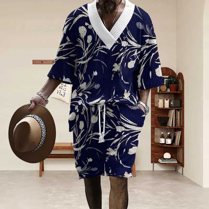 2024 Été Nouveau ensemble pour hommes 3D 3D T-shirt et shorts en vilage en vale en vlobage en V