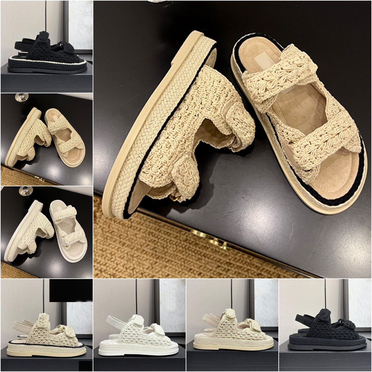 Crochet slides sandal designer sandals platform slippers summer beach sandal hollow out luxury sandale open totes woman sliders flip flops sandalen