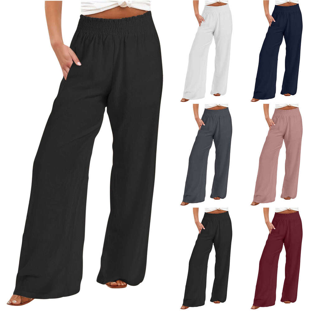 Nouvelle taille élastique pantalon décontracté en linge féminine B5