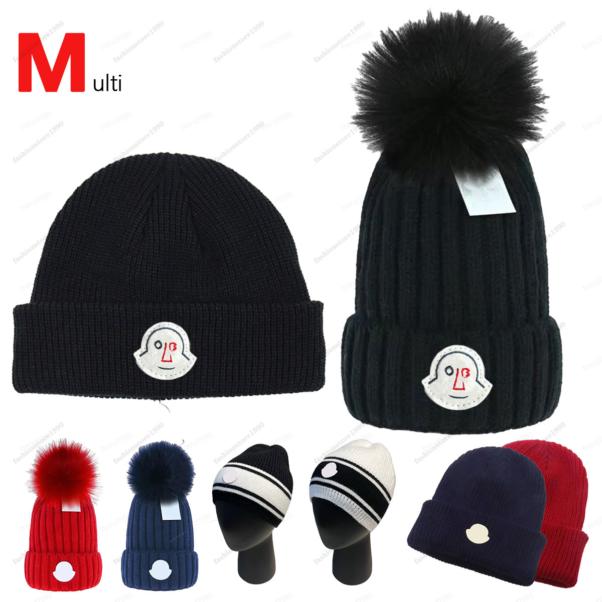 Fashion designer knitted hats, brim hats, embroidered woolen hats, thermal hats, woolen brim hats, black hats for men and women