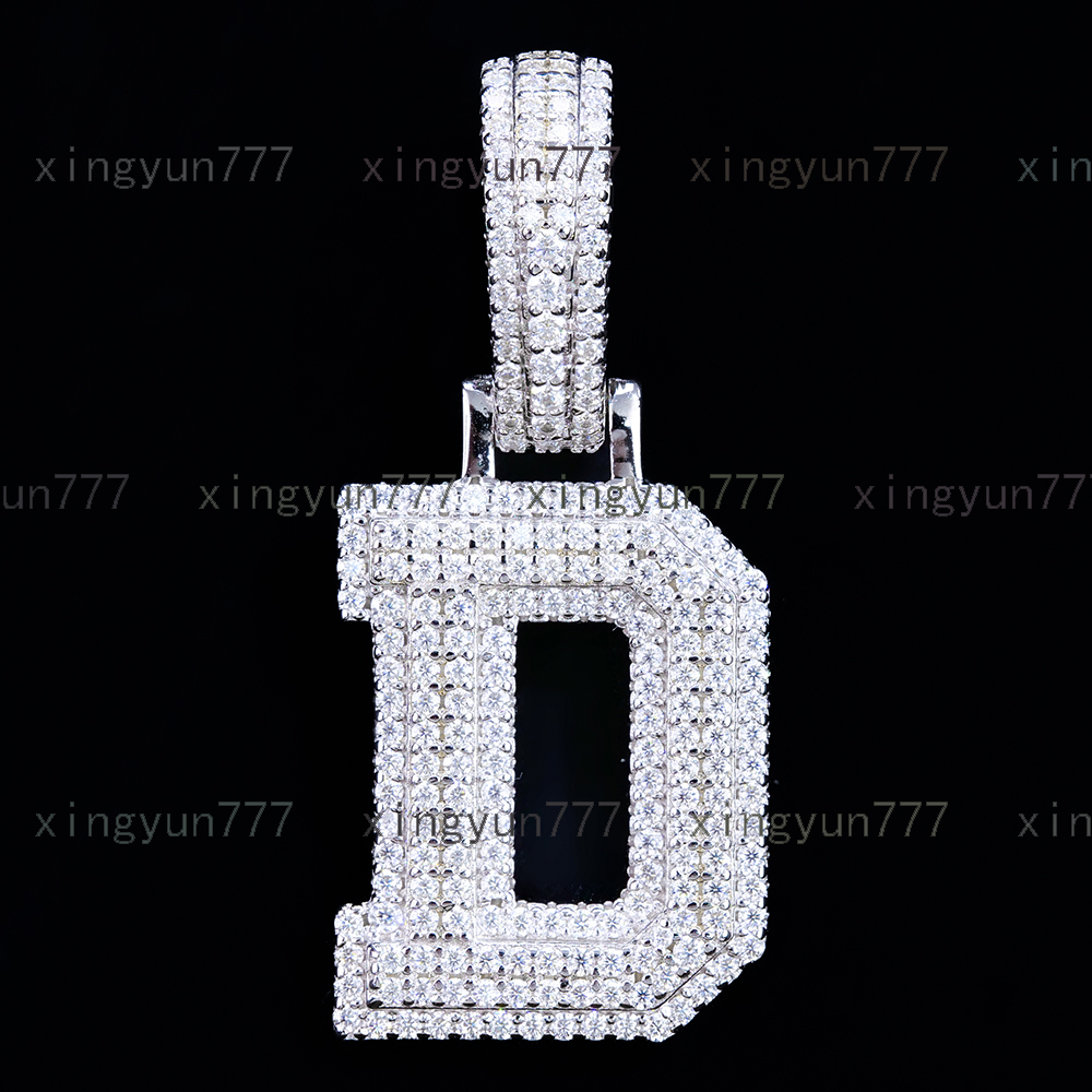 Wholesale 925 Sterling Silver GRA Certified Moissanite D Letter Pendant Necklace Diamond Hip Hop Jewelry Charm for Men