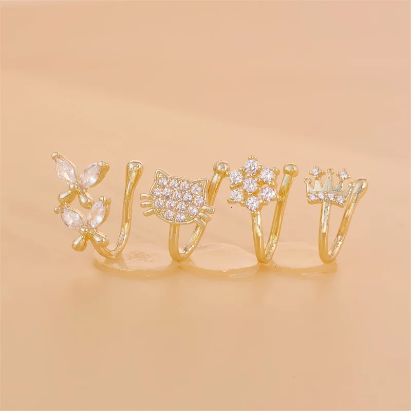 Ensemble de 4 pièces de matériau en laiton simple et élégant incrusté de zircon synthétique pour les femmes à la mode et polyvalente Clip de nez