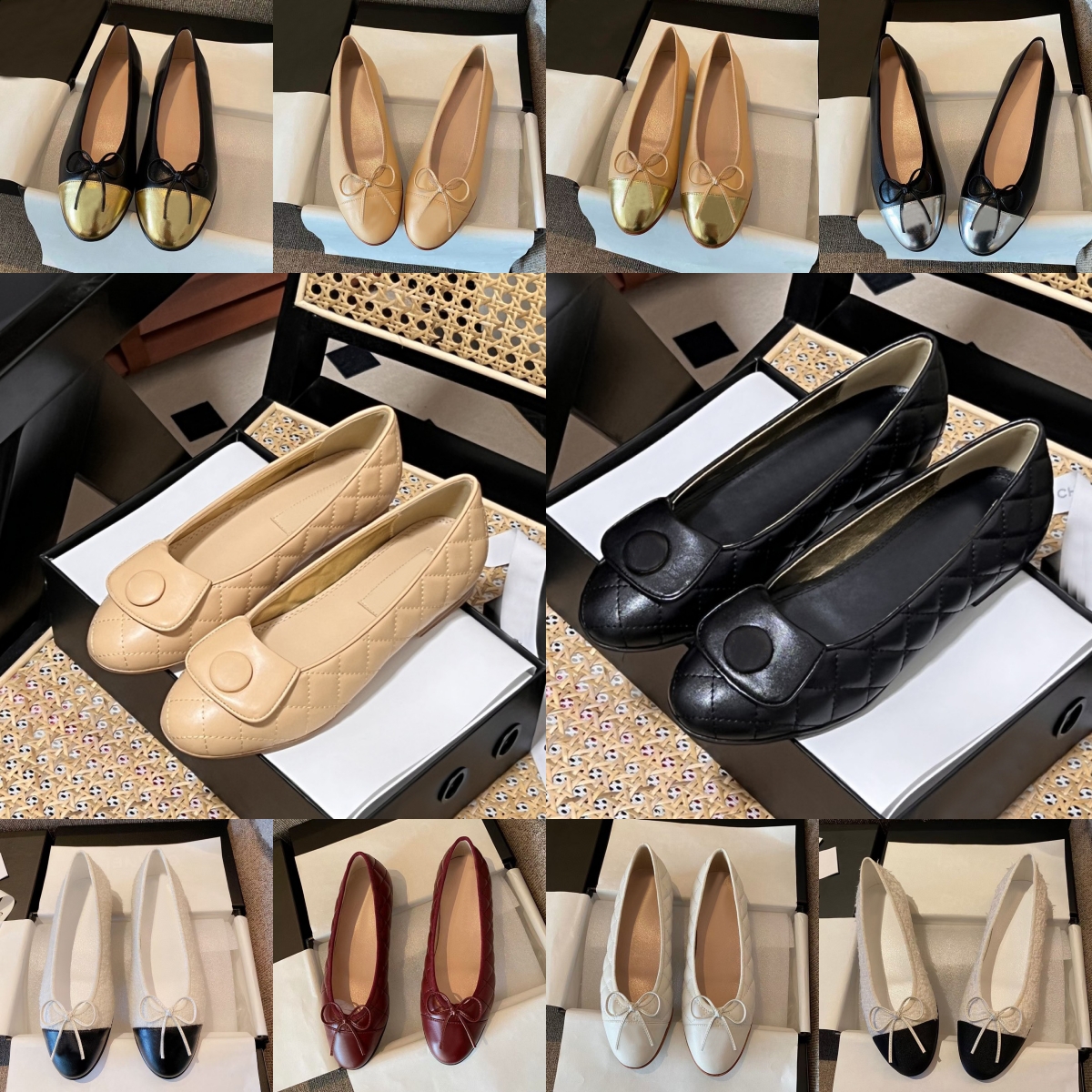 2025 Women Dress Shoes Fashion Designer Ballet Shoes Flat Sneaker Spring Autumn Leather Black White Beige Letter Bow Dance Formal Sneakers Lady Tram