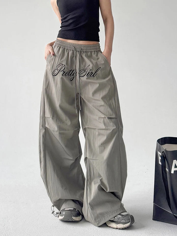 Jmprs Streetwear Letter Cargo Pants Women Vintage High Waist Loose Y2K Trousers Harajuku Retro Amercian Bf Paratrooper Pants 250613