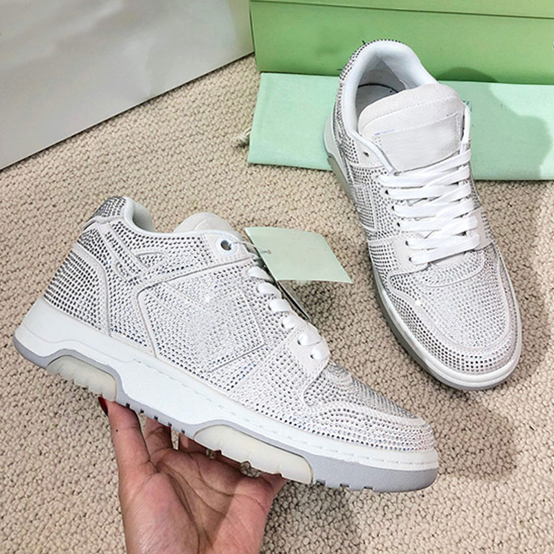 OW Retro Men Womens Crystal Running Shoes Designer Mens Basketball Sports Shoes Classic Brand Mens Flat Shoes Luxury Womens White Shoes Ms Sneake