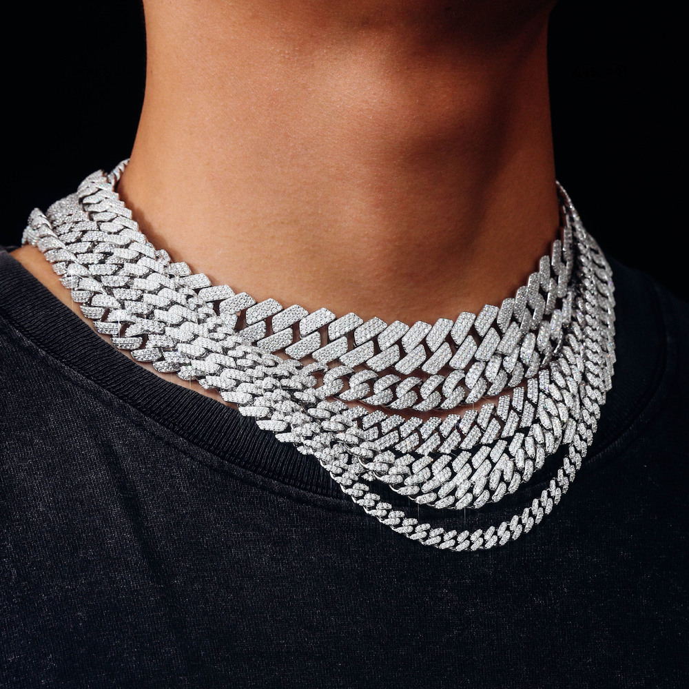 OACOCA 6mm 8mm 10mm 12mm 15mm Moissanite Cuban Chain Iced Out Cuban Link Chain Hip Hop Jewelry 925 Silver Mossanite Cuban Link Necklace