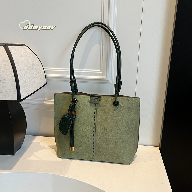 Green Large Capacity Simple Tote for Women 2025 Spring New Fashion Trendy Commuter Single Shoulder Shopping Mother-Daughter Bag ddmynov