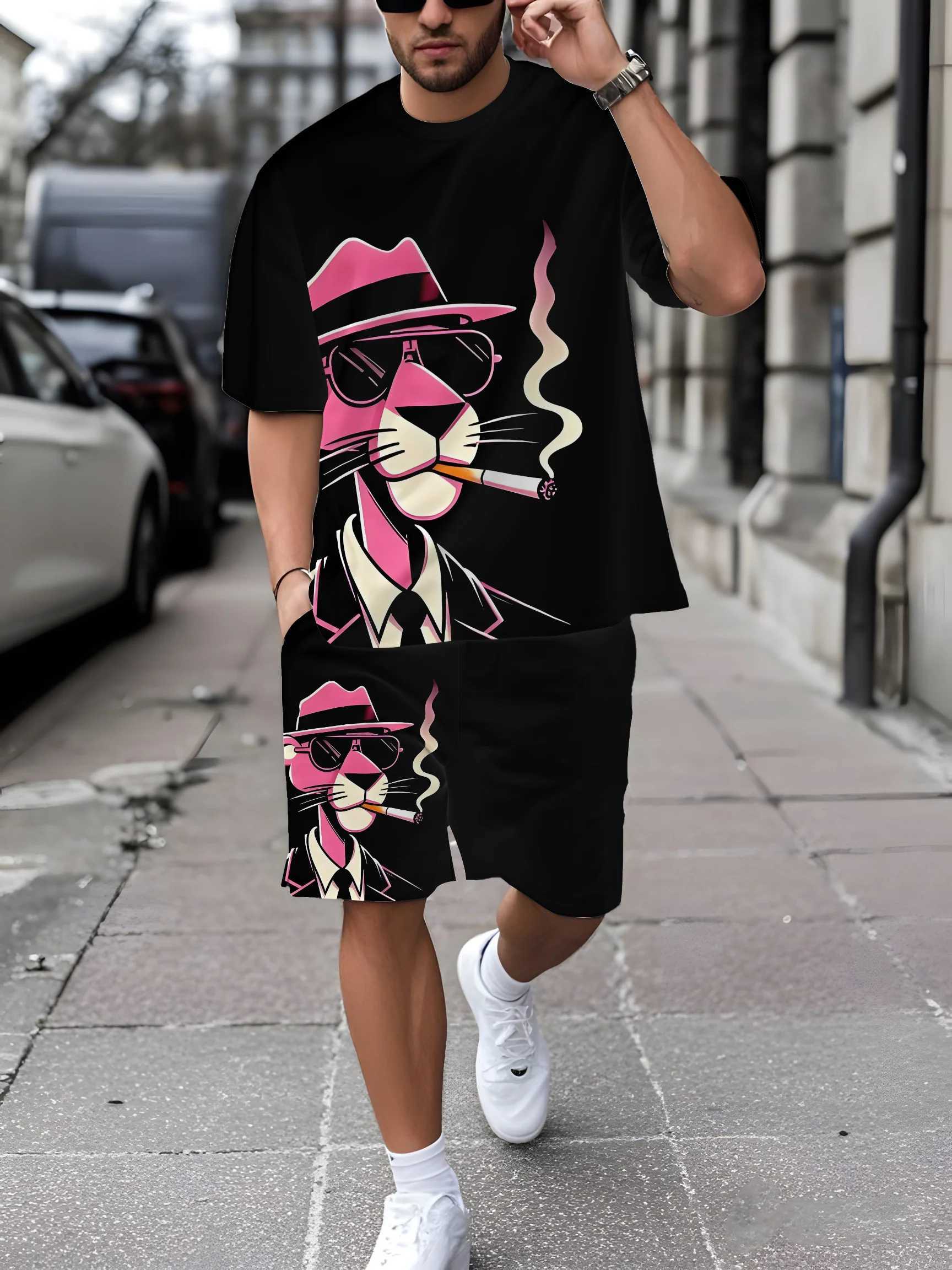 Ensemble T-shirt à manches courtes et short imprimé pour hommes, ensemble d'été décontracté à la mode pour l'extérieur, W250613