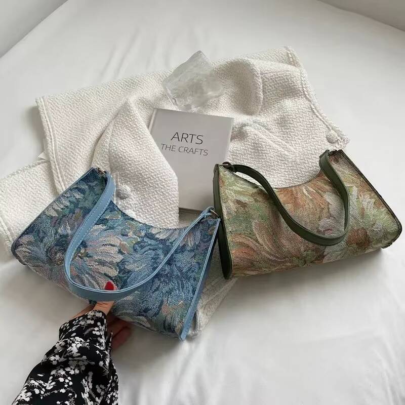 Sacs de sous-bras pour femmes automne 2023 Trendy New Huile Painting Bag de peinture à l'huile mignon sacs à main et sacs à main