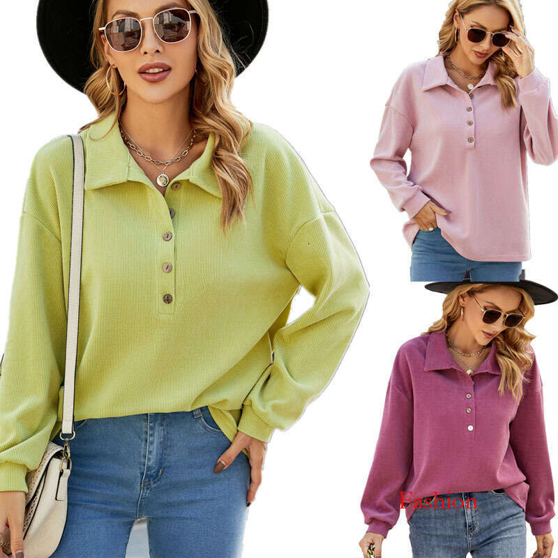 Winter New Button Plus Size Clothing Loose Open Chest Batwing Long Sleeve Turn-Down Collar Women's Sweatshirt B5 v5
