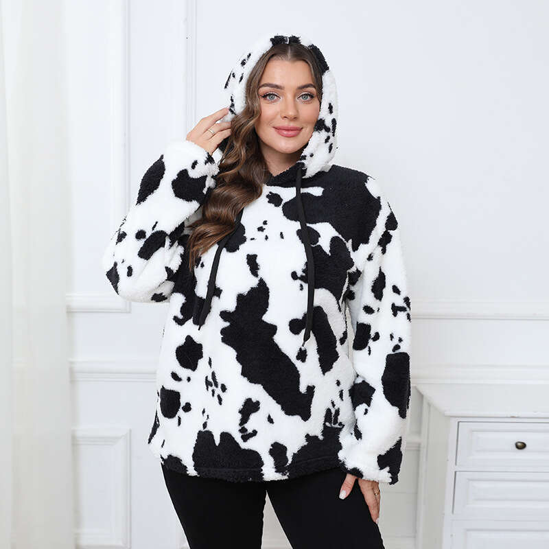 Hot Selling Loose Casual Cow Plush Long Sleeve Top 100Kg Plus Size Hoodie For Curvy Women B5