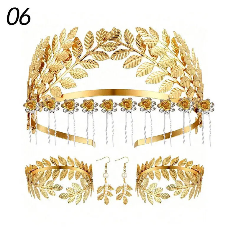 1 Set Greek Goddess Vintage Hair Jewelry Accessories - Bridal Earrings Bracelet Headpiece for Wedding and Party Dress Up 250609