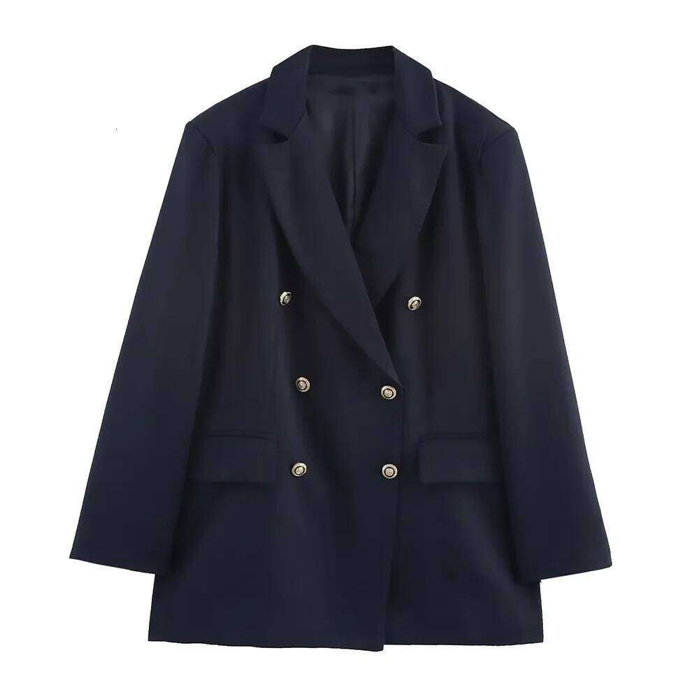 Designer Clothing 2025 ZBZA Women Loose Commuter Suit Lapel Long Sleeve Double Breasted Patch Pocket Solid Casual Blazer Spring Summer New Chic J