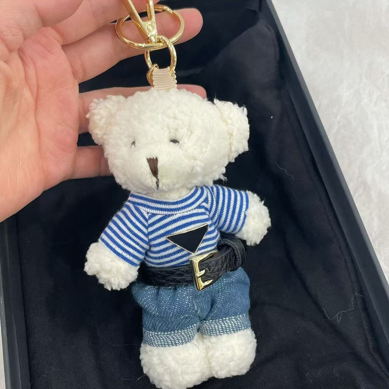 Keychains Lanyards Cute bear pendant cashmere lattice Handmade teddy bear basic bag pendant Triangle Designer bear car charm keychain