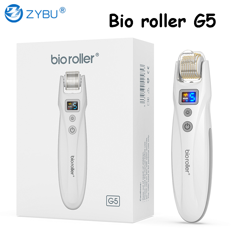 Microneedling Device with Red & Blue LED Lights for Skin Rejuvenation - Plus EMS Home Use Bio Roller G5
