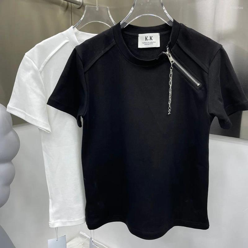 Mens T Shirts Unisex Shirt Cotton Casual Niche Punk Chain Trend Side Zipper Design Lazy Style Edgy Summer Solid Short Sleeve Top Couple