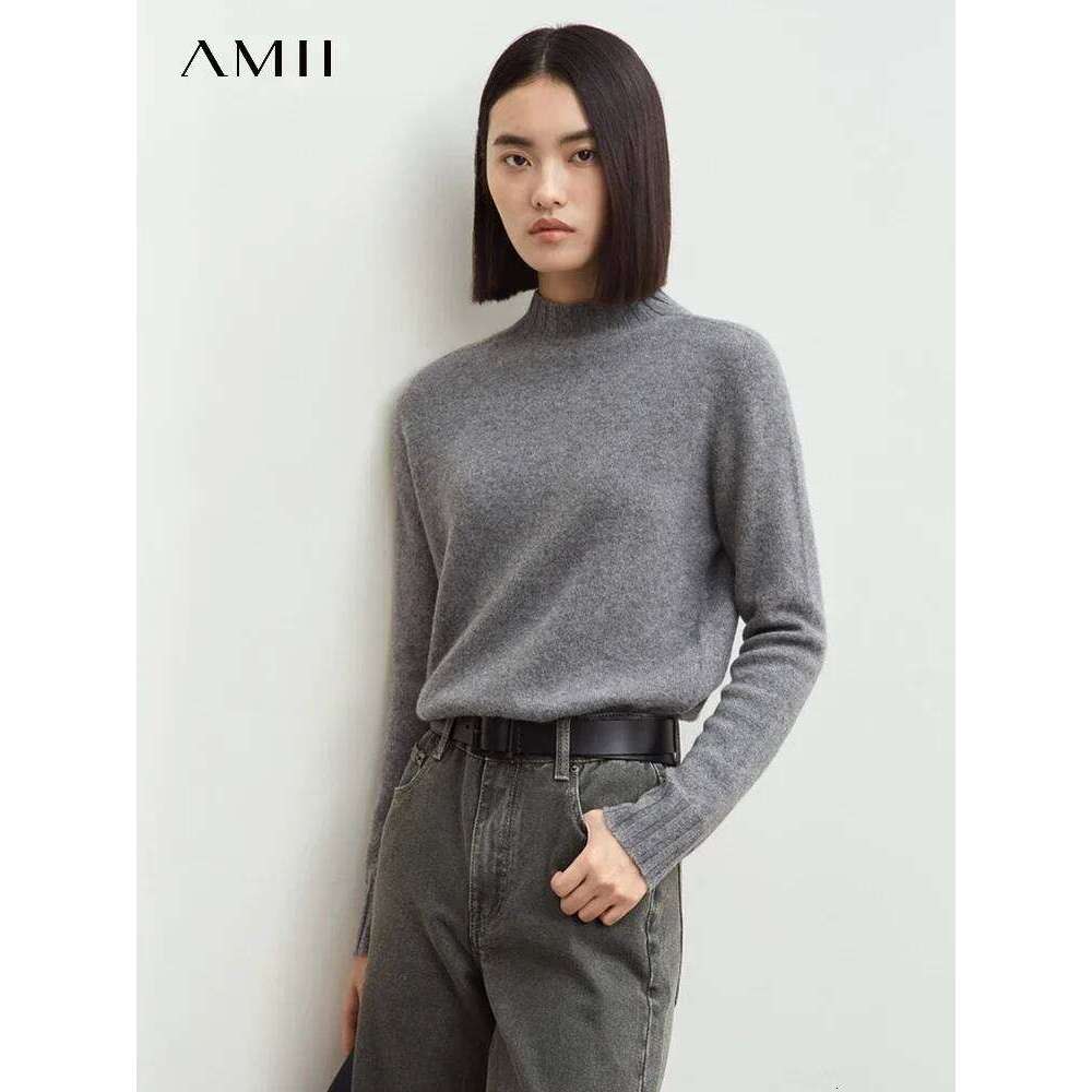 Amii vêtements d'hiver 2024 pulls pull Cardigan femmes à manches longues haut solide ample col montant bureau dame 12423118