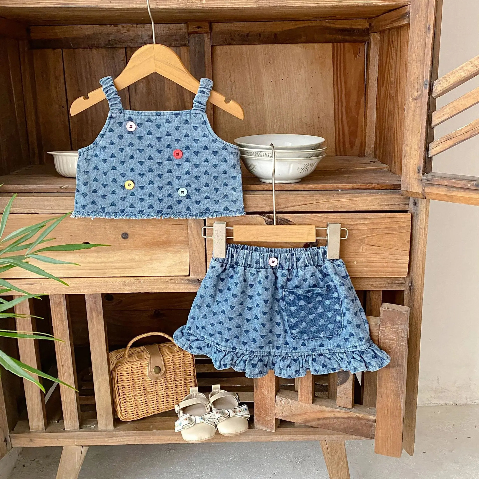 Été 03 ans Vêtements de bébé en denim à la mode pour filles Jupe Topshort Camisole 250612