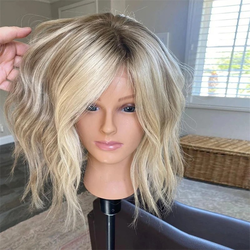 Color Platinum Ash Blonde Short Bob Body Wave Lace Closure Human Hair Wig 13x4 613 Transparent Lace Front Wig For Women Synthetic
