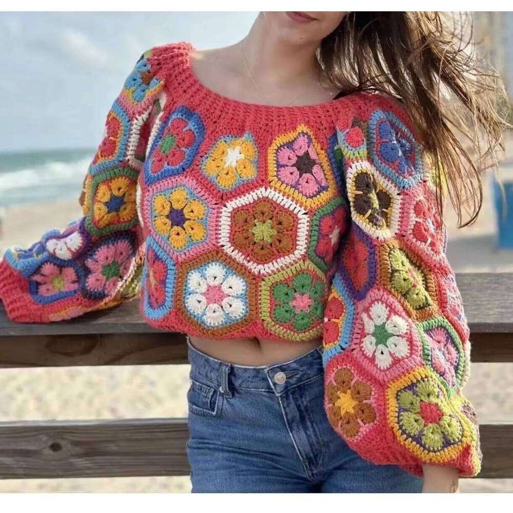 Pull ample et décontracté pour femmes, vêtements européens et américains, Style exotique, pur, fait à la main, haut court, nouvelle collection