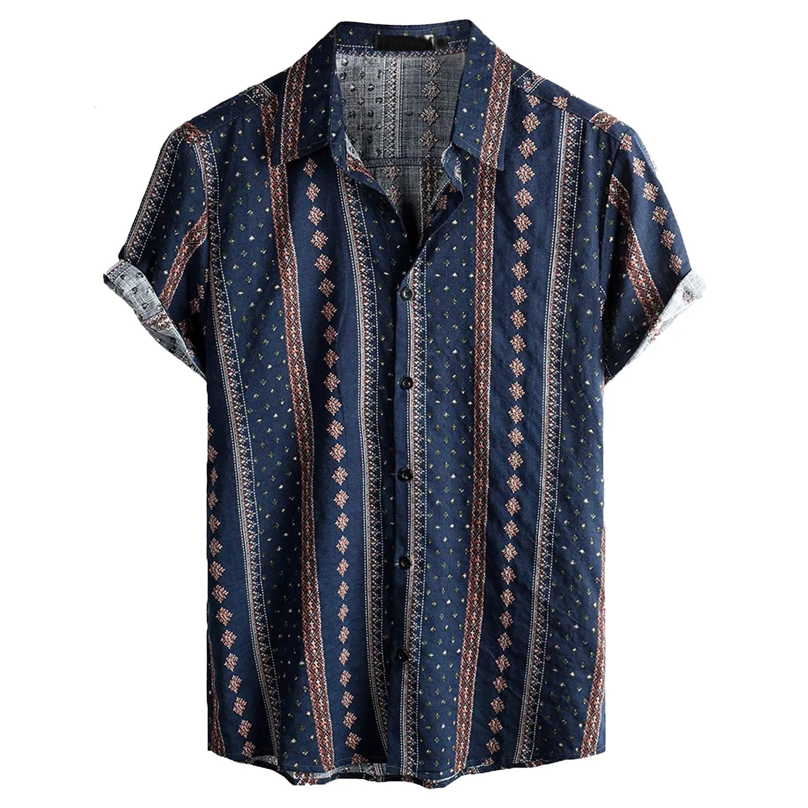 Short Sleeved Beach Casual Shirt Hawaii MenS Shirt Bohemian Style Breathable Single-Breasted Tops Drop 250606