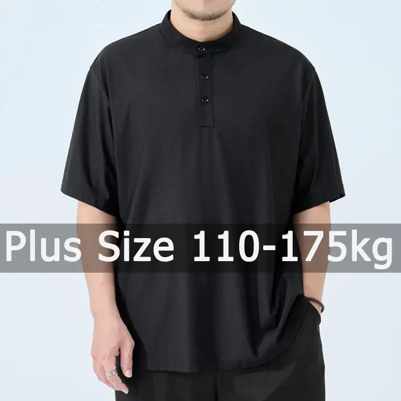 Henley Shirt Men Plus Size 6XL 7XL 110175kg Neck Short Sleeve Polo Loose Oversized Tshirt Big Clothing 250603