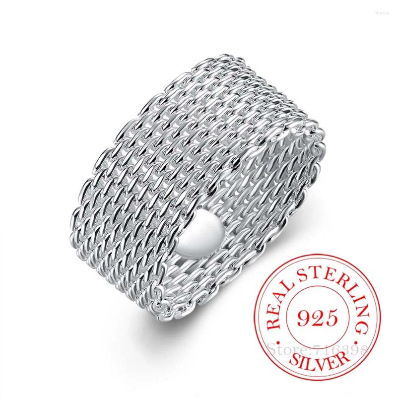 Cluster Rings 925 Sterling Silver For Women Weaving Wide Ring Wholesale Personality Fashion OL Woman Girl Party Wedding Gift