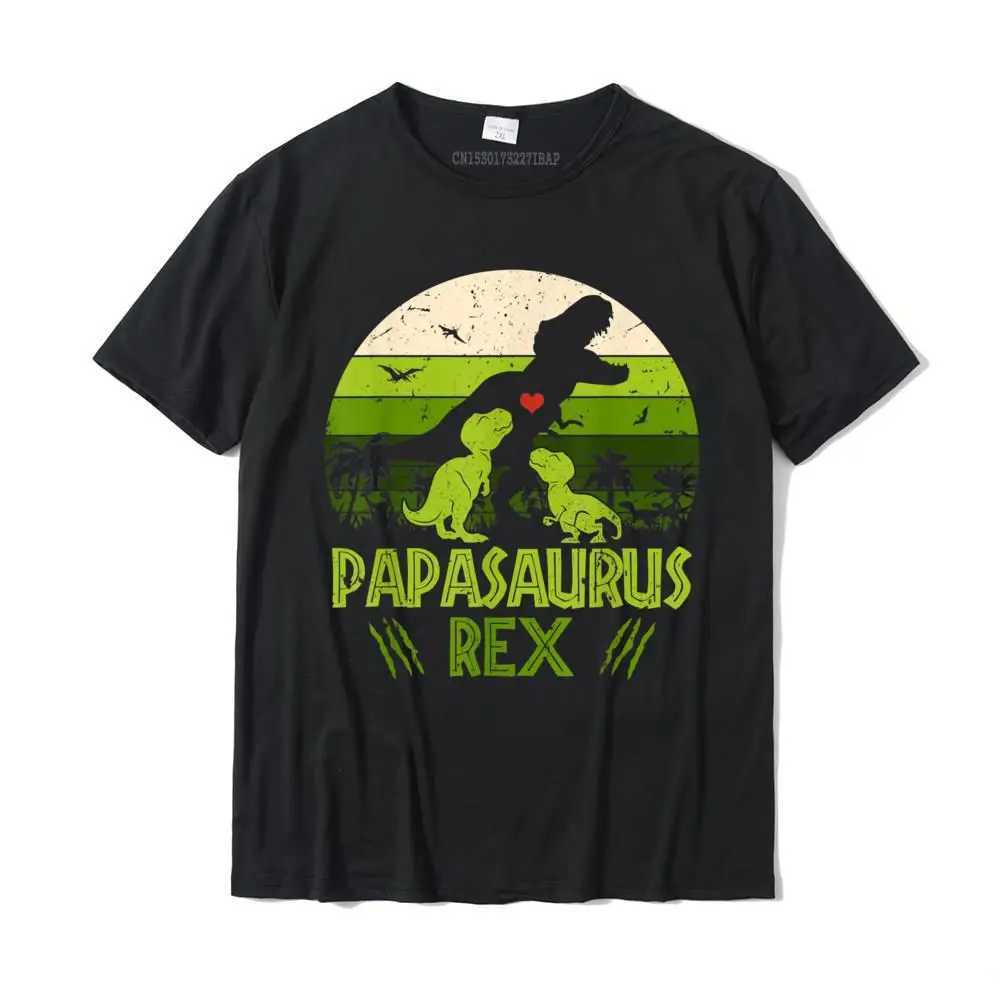 Vintage Sunset 2 Kids Papasaurus Cadeau pour les pères Tshirt Tshirt Tops Funny TEES