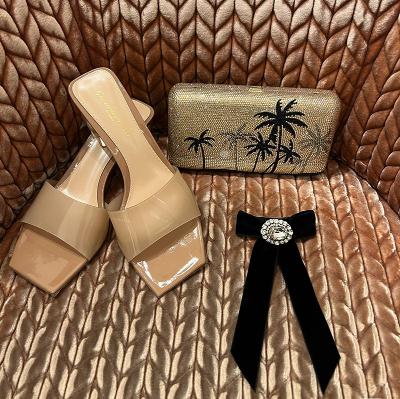 Stylish Fashion Summer Chunky High Heel Sandals Women Square Toe Transparent Crystal Perfect Outdoor Solid Mary Jane Shoes