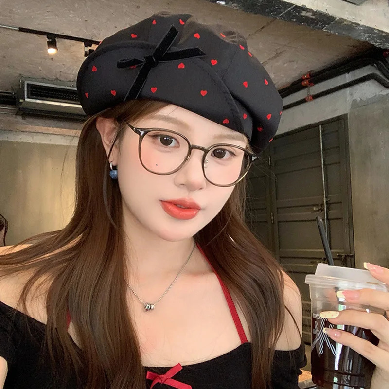 Korean Spring/Summer Womens Sweet Love bowknot style Beret Fashion Painters Hat 250612