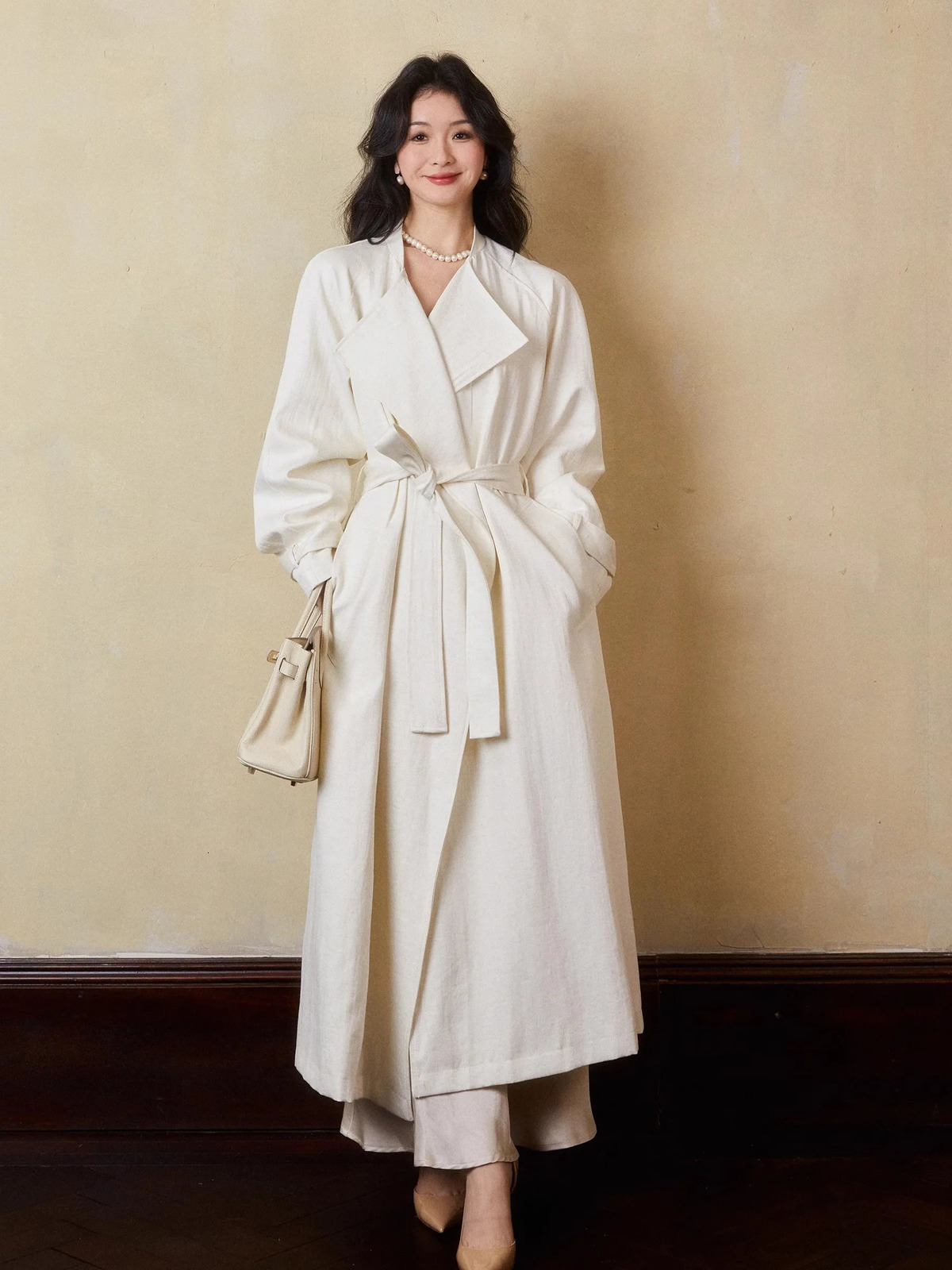 Lautaro Spring Autumn Oversized Long Linen Trench Coat for Women Sashes Loose Casual Flowy Korean Fashion Clothes Overcoat 250606