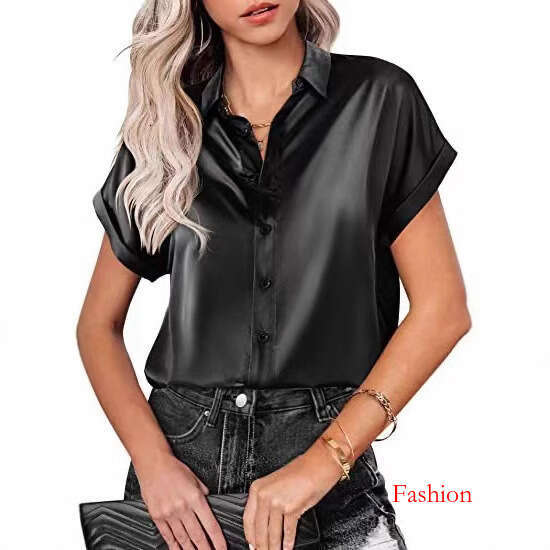 Satin Multi-couleur Silk à manches courtes bouton de bouton décontracté Top lâche B5 B7