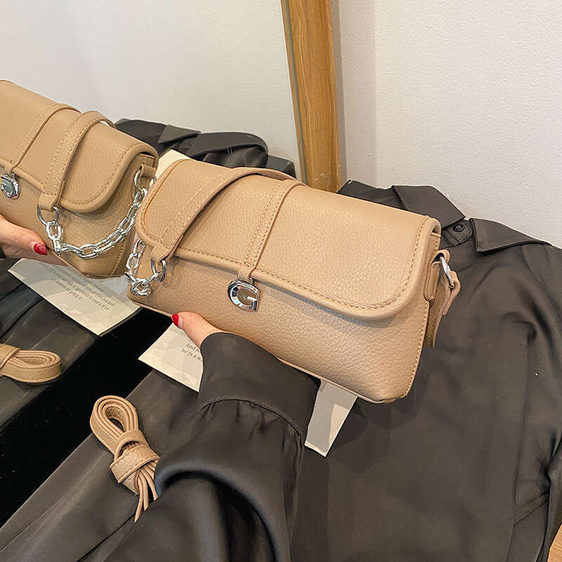 Fashion Chain Single Texture Double Shoulder Strap Lightweight Niche Korean Style Crossbody Textured Women's Bag
