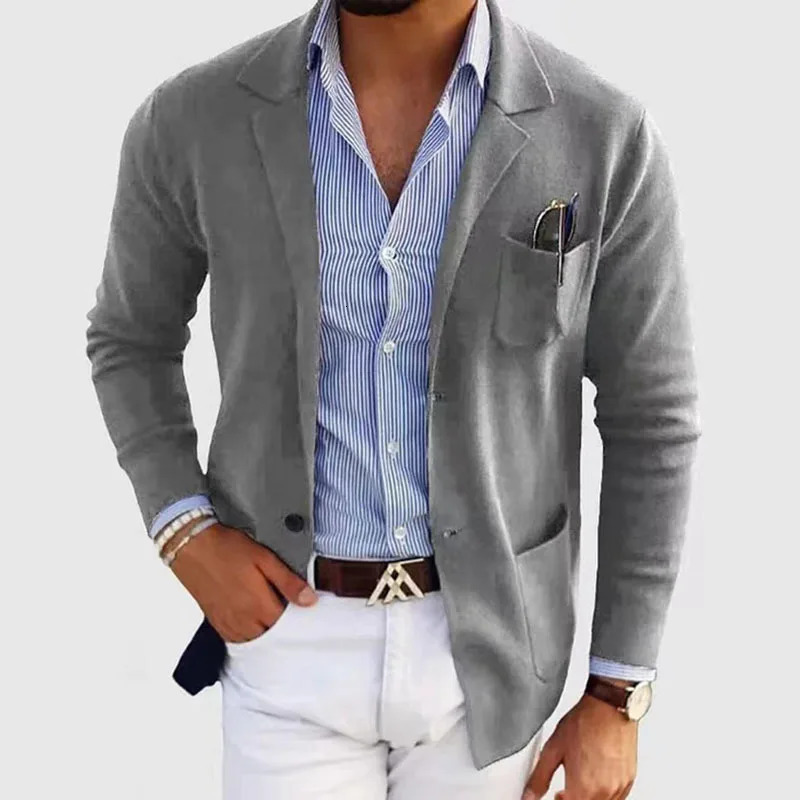 Men Solid Suits Turn Down Collar Blazers Casual Blazer Long Sleeve Single Breasted Outerwear Loose Fit Cardigan Buttons 250610