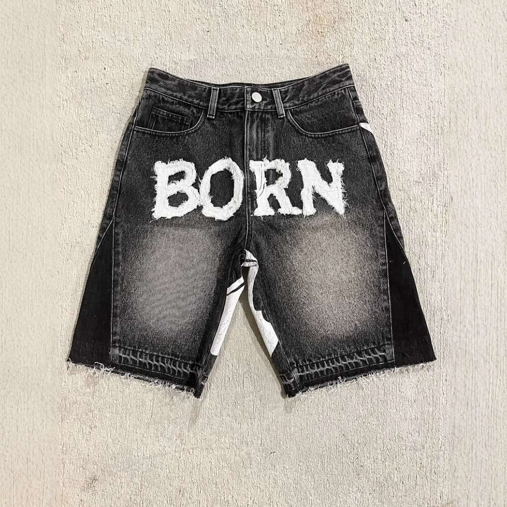Short en Denim ample pour hommes, vêtements d'été à la mode avec lettres imprimées, Y2k Harajuku Hip Hop
