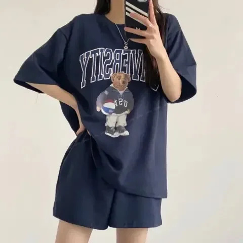 2024 Summer Fashionable Korean Style LooseFit Short Sleeve TShirt And Shorts 2Piece Set Womens Sport Suit 250609