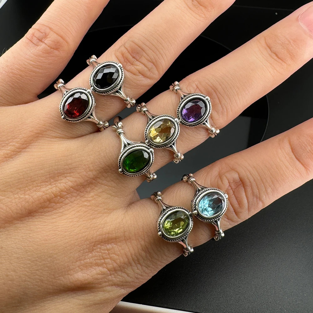 Exquisite S925 Silver Ring Natural Colored Ore Amethyst Jade Womens Ring Jewelry Womens Open Ring Sparkling Wedding Accessorie 250604