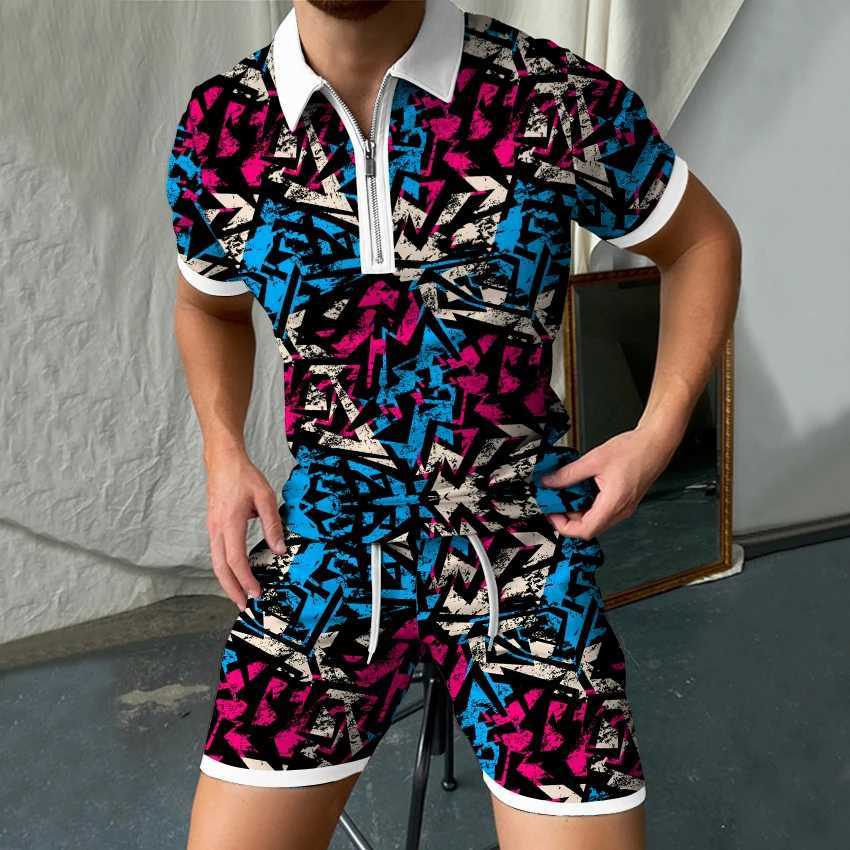 3D Printed Leopard Pattern Mens Sets Summer Casual Zipper Polo Shirt Two Piece Outfit For Men Oversize Breathable Daily Clothes W250613