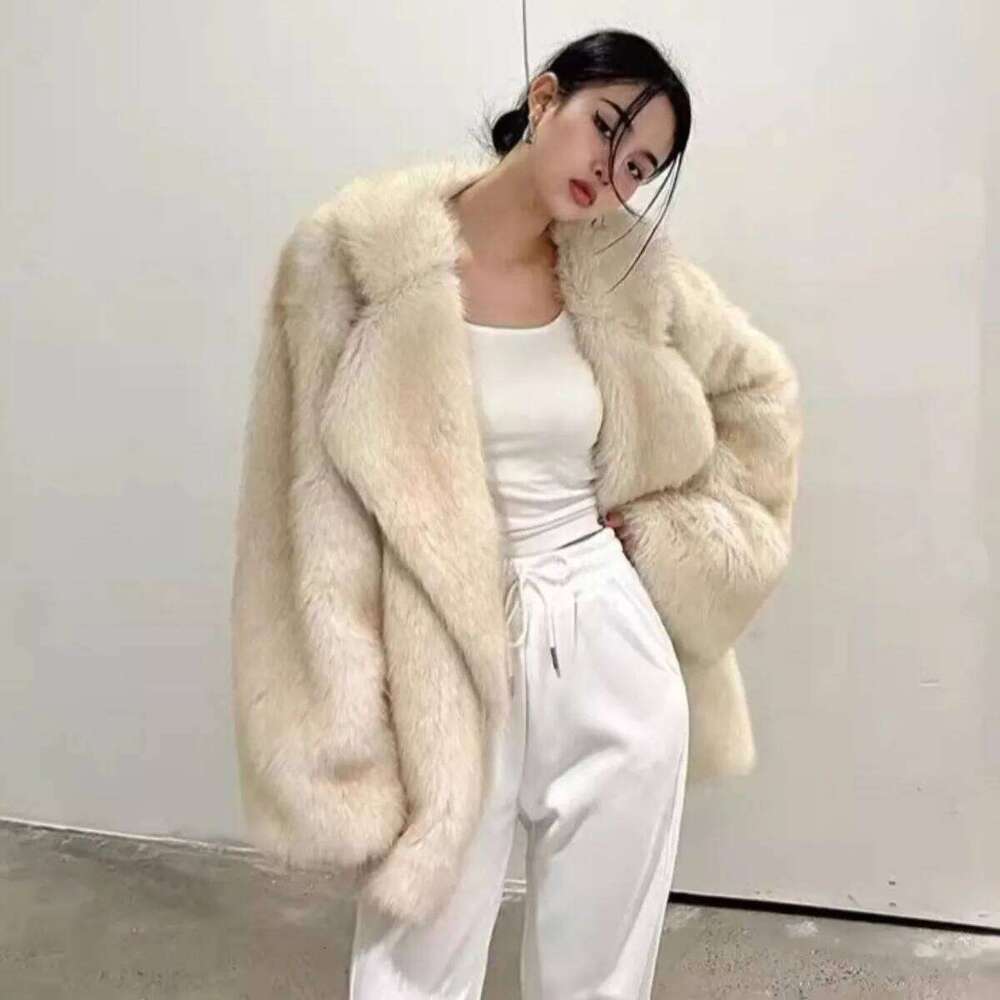 Autumn Winter Warm Thick New Fox Coat Large Lapel Loose Fluffy Coats Faux Fur Jackets for Women Trendy