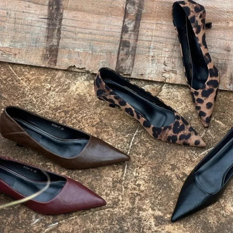 Fashion Ladies Shoes Shallow Womens High Heels Leopard Print Office and Career Sexy Pointed Toe Solid Heels Women 250612