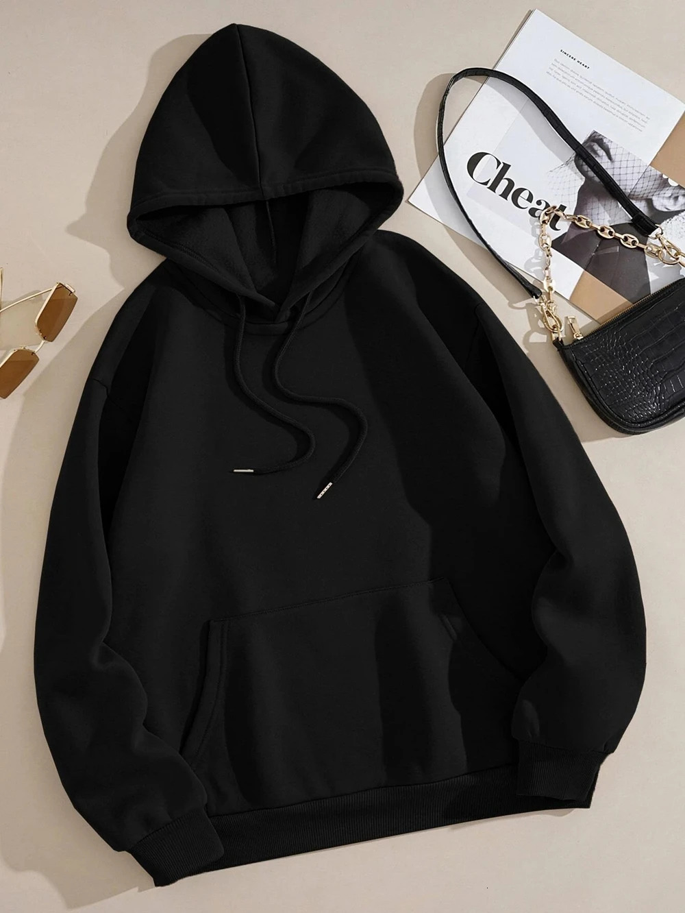 Loose Oversized Clothing Hoodie Men Women Autumn Warm Fleece Street Sweatshirts Solid Color Casual All-match Couple Hooded 250613