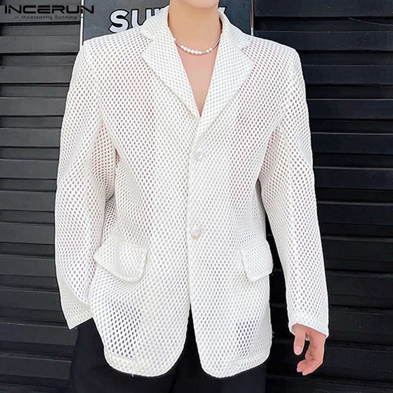 Fashion Mens Tops INCERUN Sexy Hollow Shoulder Pad Suit Coats Casual Well Fitting Male Solid Allmatch Long Sleeved Blazer 250610