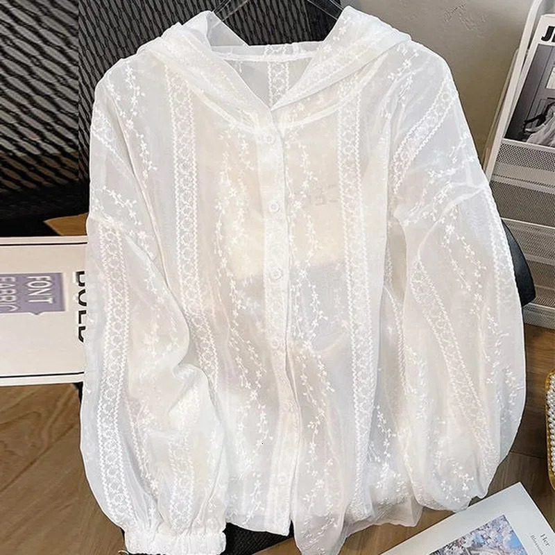 Womens Lace Hooded Sun Protection Jacket Thin Top UV In Summer Korean Fashion Casual Cardigan Plus Size 250611