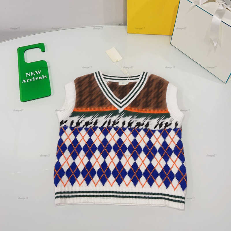 Top baby Knitted waistcoat autumn sleeveless sweater kids Pullover shirt Multi-colored diamond jacquard boys girls hoodie A000X23N224-image-1061782962