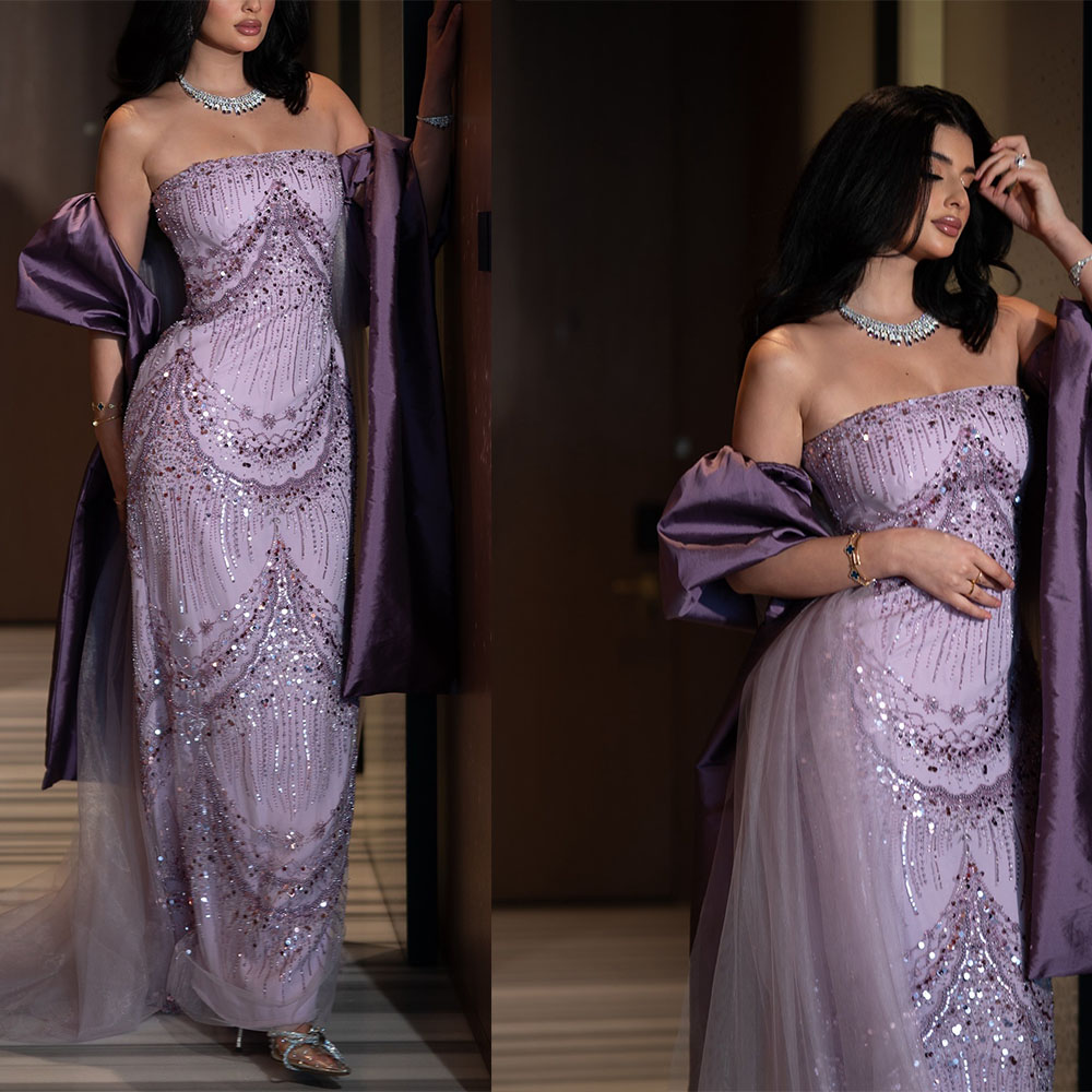 Sparkly Sequins Evening Dresses Strapless Prom Dress Detachable Sleeves Beading Mermaid Sleeveless Party Gowns Vestidos De Noche Plus Size